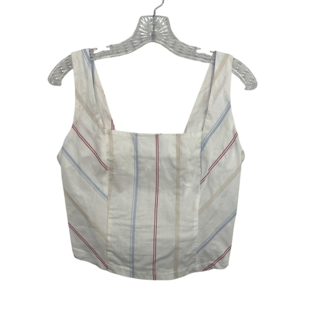 Maurices Striped Sleeveless Cropped Top Womens Medium White New WOT Smocked Back